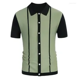 Men's Polos 2024 Summer British Style Retro Button Cardigan Sweater Stitching Contrast Casual POLO Shirt