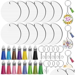 Party Favour 30 Pieces A Set Sublimation Blank Keychain Keychains Ornament With 2 Inch Heat Transfer Blanks Key Rings Tassels For Diy Dhxtu