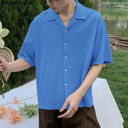 Men's Casual Shirts 2024 Shirt Solid Color Lapel Short Sleeve Streetwear Korean Style Summer Men Clothing Loose Fashion INCERUN