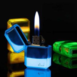 Lighters Creative and luminous Watercolour metal explosion style good-looking high-end luxury Kerosene cigarette lighter accessories mens gift Q240522