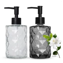 Liquid Soap Dispenser 330ml Glass Diamond Pattern Hand Sanitizer Dispensing Bottle (2 Pack)