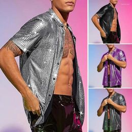 Men's Casual Shirts 1Pc Breathable Men Relaxed Fit Shirt Moisture-wicking Soft Top Shiny Satin Turn-down Collar Performance For Club