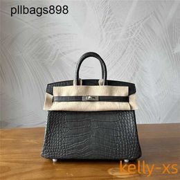 Designer Bag Crocodile Leather 7a Handbag Handmade Full seam alligator matte greyqq