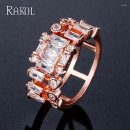 Cluster Rings RAKOL White Geometric Cubic Zirconia For Women Luxury Fashion Wedding Engagement Party Jewelry Dress Accessories