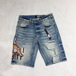 24ss USA Fashion Mens Plus Size Towel Embroidery With Ripped Holes Denim Shorts Casual Vintage Washed Styles Shorts Jeans Pants Bottoms 0523