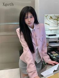 Work Dresses Xgoth Sweet Cool Temperament Preppy Suit Women Blazer Jacket Shirt High Waist Skirt College Style 2024SS Office Laddy Wear