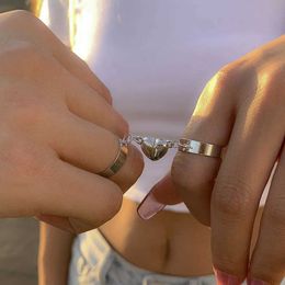 Couple Rings 2PCS Couple Adjustable Finger Ring Punk Heart shaped Magnetic Ring Female Lover Friend Charm Jewellery Party Gift Trend S2452301