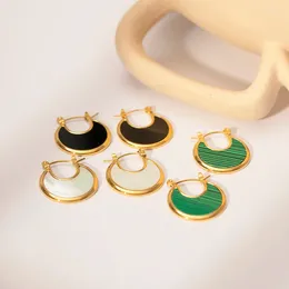 Stud Earrings Vintage Geometry Stainless Steel Natural Malachite White Shell 18K Gold PVD Plated Stylish Jewelry