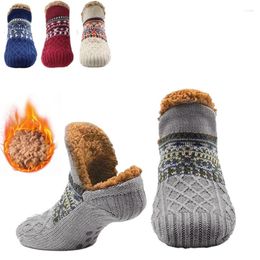 Women Socks Indoor Winter Slippers Men's Floor Home Bedroom Sleeping Non-slip Knitted Adult Plus Fleece Warm Carpet