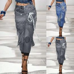 Women's Jeans Jean Pants For Women Wide High Waist Stitching Blue Drawstring Mom Sweatpants Womens