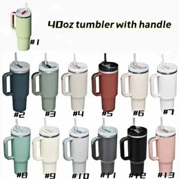 40oz Reusable Tumbler with Colored Handle and Straw Stainless Steel Insulated Travel Mug Tumbler Insulated Tumblers Keep Drinks Cold bb 306R