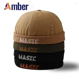 Berets Amber Docker Cap Embroidery Dome Beanies Without Visor Vintage Caps Skullcap Solid Colour Adjustable Hiphop Street Wear