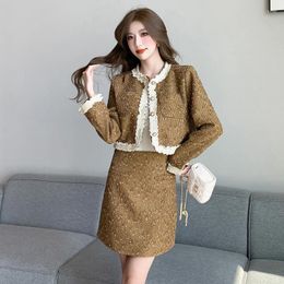 Two Piece Dress French Light Luxury Slimming Petite Chic Style Set For Women Lace Flower Edge Coat Half-body Skirt Two-piece Fashionable