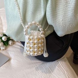 Kids Mini Bucket Handbag Purse Cute Beaded Woven Crossbody Bags for Baby Girls Coin Pouch Tote Kawaii Toddler Clutch Bag
