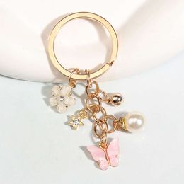 Cute Enamel Keychain Butterfly Flower Pearl Ring Mini Star Key Chains For Women Girls DIY Handmade Jewellery Friendship Gifts