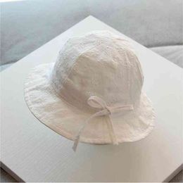 Flower Girl With Bow Summer Mesh Cotton Princess Baby Bucket Hat Solid Colour Toddler Kids Sun Beach Cap