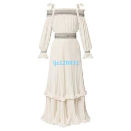 24S Designer Men's Thin Silky Off Shoulder Dress with a Pendant Feeling Women's Long sleeved Fashionable Waist and High Luxury Casual Long Dress in Europe and America S-L