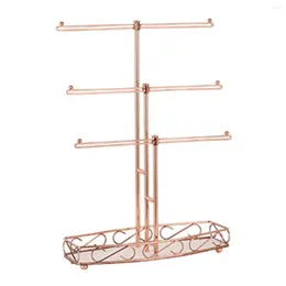 Jewelry Pouches Rose Gold 3-Layer T-Shaped Rack Removable Solid Wood Base Ring Storage Box Earring Necklaces Rings