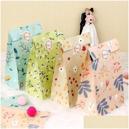 Gift Wrap 12Pcs Floral Party Favour Bags Watercolour Flowers Paper Goodie Candy Treat With Thank You Stickers For Wedding Drop Deliver Dhezp
