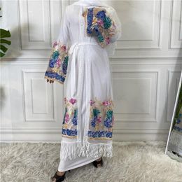 Ethnic Clothing Lace Abayas Floral Embroidery Luxury Maxi Robe For Women Muslim Arabic Mesh Open Kimono Cardigan Middle East Caftan Jilbab