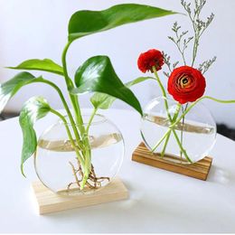 Vases Creative Tabletop Ornament Office Decor Wood Art Glass Vase Hydroponic Flower Arrangement Plant Pot