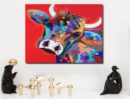 Cartoon Painted Large size printed Canvas Paintings red Cow Oil Paintings Modern Decoration Wall Art Living Room Decor Pictures7612784