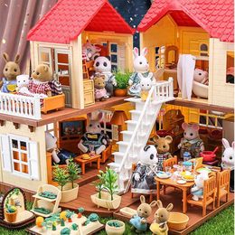 Doll House Accessories 1/12 Scale Miniature Accessories Forest Family Dollhouse Furniture Model Kitchen Toy Bunk Bed Bedroom Doll Hobbies For Girl Gift Q240522