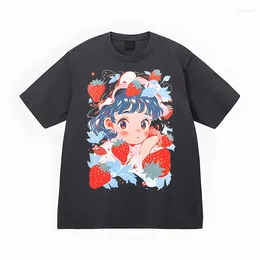 Women's T Shirts Est Kawaii Strawberry Print Retro T-shirt Versatile Couple's T-shirts Loose Fruit Themed Casual Tops Tee