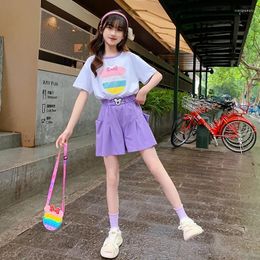 Clothing Sets Summer Kids Clothes Girls Cotton Fashion Cartoon T-shirt And Elastic Shorts Suits Girl Teenager Children For 10 12