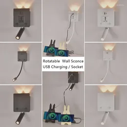 Wall Lamps Rotatable LED Sconce Lamp With USB Port Modern Simple Light Socket For Bedrooms Restaurant White Black