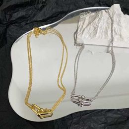 Designer's New Pure Original Brand Hardwear Series U Double Ring Horseshoe Buckle Couple Gift Celebrity Same Chain Necklace
