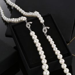 Women C Pendant Necklaces Pearl Sweater Chain Cclies Gold Long Choker Double Women Jewellery Designer Luxury Accessories 123324