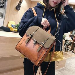 Backpack Korean Women Pu Leather Daypack Vintage Mochila Feminina Quality Brown Student School Bag For College Shoulder