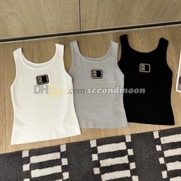 Letters Embroidered Tanks Top Women Knitted T Shirt Crew Neck Sport Tops Quick Drying Vest