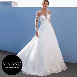 A-Line Wedding Dresses For Women Bridal Gown Illusion Tulle plus size