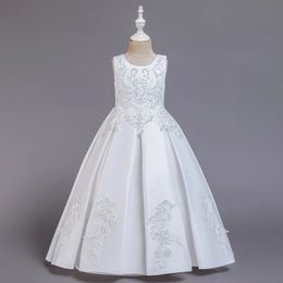 2024 Summer Flower Girl Dress White Long Bridesmaid Girls Princess Kids Ceremony Wedding Party 2055 240517