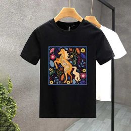 Men's T-Shirts Mens Horse and Floral Print T-Shirts Fun Creative Aesthetic T-Shirts Hip-hop Fashion Hipster Streetwear Summer Short Sleeve J240523