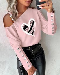 Women's T Shirts Cold Shoulder Chain T-shirt Wine Glass High Heels Graphic Printed Top Fashion Casual Elegant White Long Sleeved Blouses