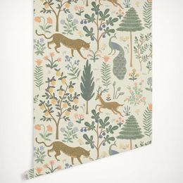 Peel and Stick Wall Sticker Nonwoven Tropical Jungle Animals Paper Menagerie Leopard Peacock wallpaper in Beige 240523