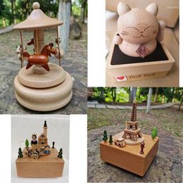 Decorative Figurines Wind Up Musical Box Wooden Music Wood Crafts Retro Christmas Gift Vintage Home Decoration Accessories Valentine's Day