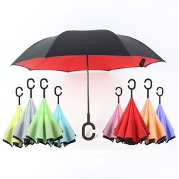 Oversize Inverted Reverse Upside Down Umbrella Windproof Waterproof Stick Golf Umbrellas Double Layer C Shaped Hook Handle Car Travel Customise Logo W0268