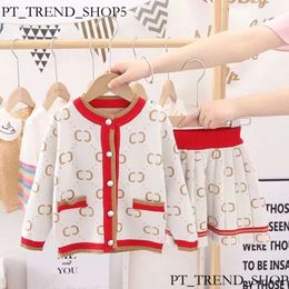 Kids Clothing Sets Baby Girls Two-Piece Dress Set Designers Knitted Sweater Suits Sweaters And Skirt Princess Dresses Clothes Black Red 156