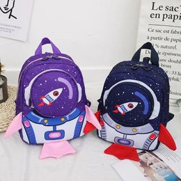 School Bags Kids Children Bag Backpack With Rope Daily Cartoon 3D Rocket For Boys Outdoor Anti-loss Bagpacks