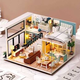 Doll House Accessories Doll House Kit 3D Wooden Mini Doll House Assembly Building with Furniture Kit Toys Childrens Birthday Gift DIY Handmade 3D Jigs Q240522