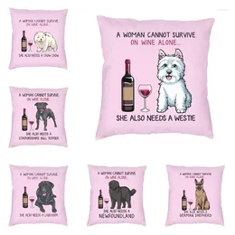 Pillow Chow And Wine Funny Dog Cover Sofa Decoration Pet Puppy Lover Square Throw Case 45x45cm