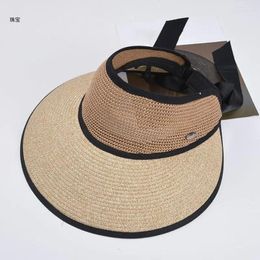 Wide Brim Hats X5QE Summer For Sun Visor Straw Woven Beach Sunscreen Women Ladies Foldable