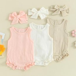 Clothing Sets Summer Infant Baby Girls Sleeveless Rompers Linen Bodysuits Clothes Jumpsuits With Headband Children 3PCS Casual Outfits
