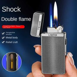 Lighters Gas lamps metal windproof cigars jet flashlights two types of flames unusual smoking accessories butane mens small tools Q0522