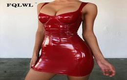 Faux Latex Pu Leather Dress Women Backless Wrap Mini Blue Black Red Dresses Bodycon Ladies Sexy Night Club Short Party5688232