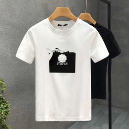 Men's T-Shirts Mens and Womens Letter Print T-Shirt Paris Flower Print Short Sleeve Shirt 100% Cotton Harajuku Style Asian Size S-7XL J240523